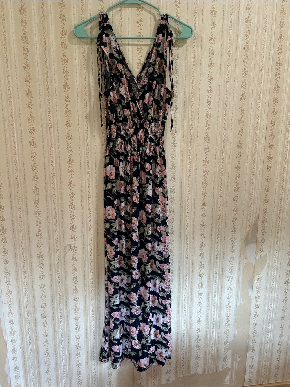Floral Black Maxi Dress with Pink Blooms